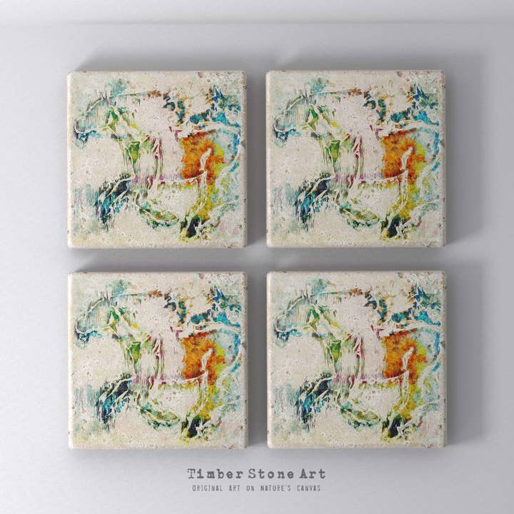 MAIN0326-3 - Conjunto de 4 Bases para Copos em Pedra Natural por atacado de Timber Stone Art