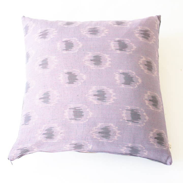 Purple Peacock Cotton Ikat Square Pillow 22 x 22 for wholesale by Rustic Loom