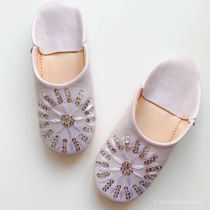 Chinelo de couro marroquino Babouche//Spangle Lila por atacado de dear Morocco