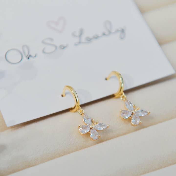Millie Butterfly Huggie Hoop Earrings for wholesale by Oh So Lovely
