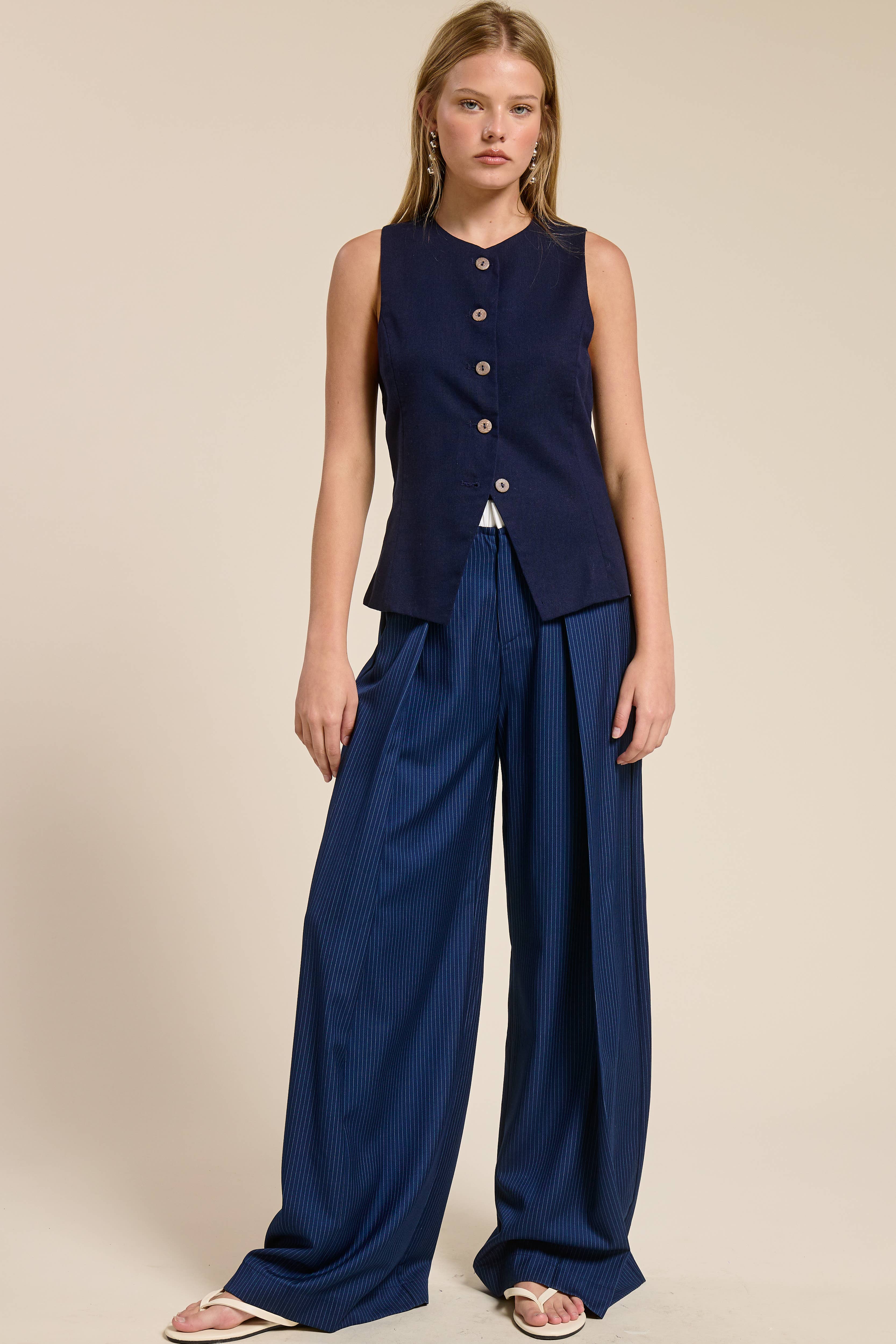 Mimosa - Wholesale Outerwear Vest - Women's - Button Down Sleeveless Round Neck Waistcoat Vest27