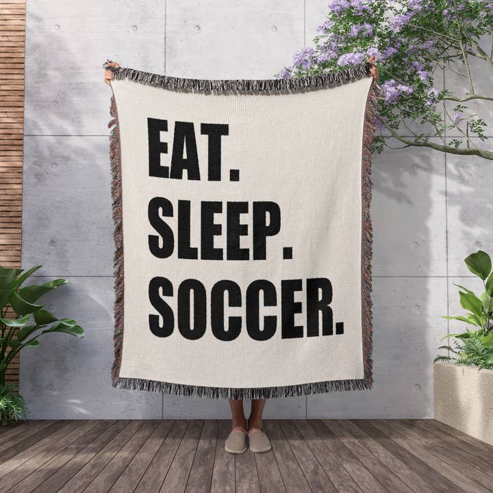 3dRose - Wholesale Throw Blanket - 3dRose, Eat Sleep Soccer. team sport playing enthusiast play player black text, Blanket2