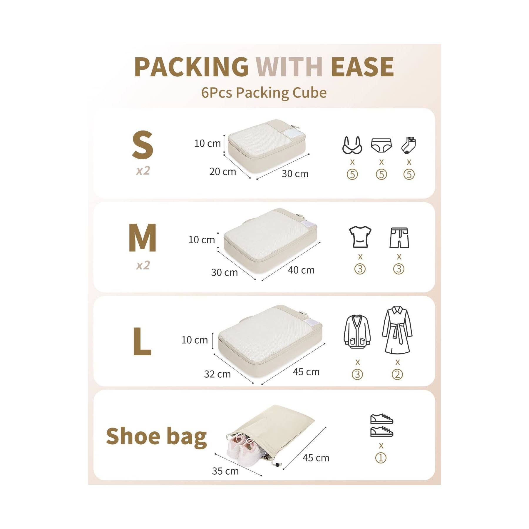 wandf – Engroshandel Pakkeemballage – 6 stk. kuffertorganisatorposer med mærke til rejsetilbehør20