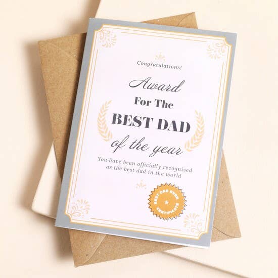 Best Dad Award Father's Day Greetings Card for wholesale by Lisa Angel