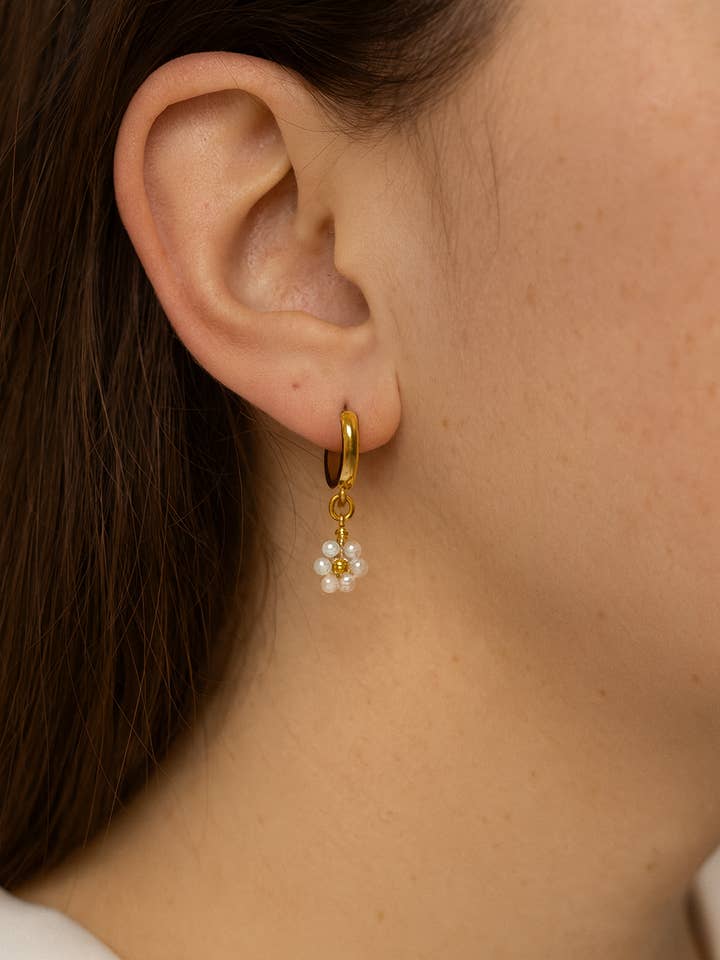 Gold Floral Huggie Earrings – Christian Jewelry for Women for wholesale by Saved By Christ Design