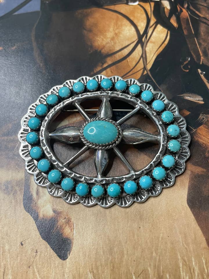 Navajo Turquoise And Sterling Silver Pendant Pin Signed for wholesale by Nizhonitradersllc