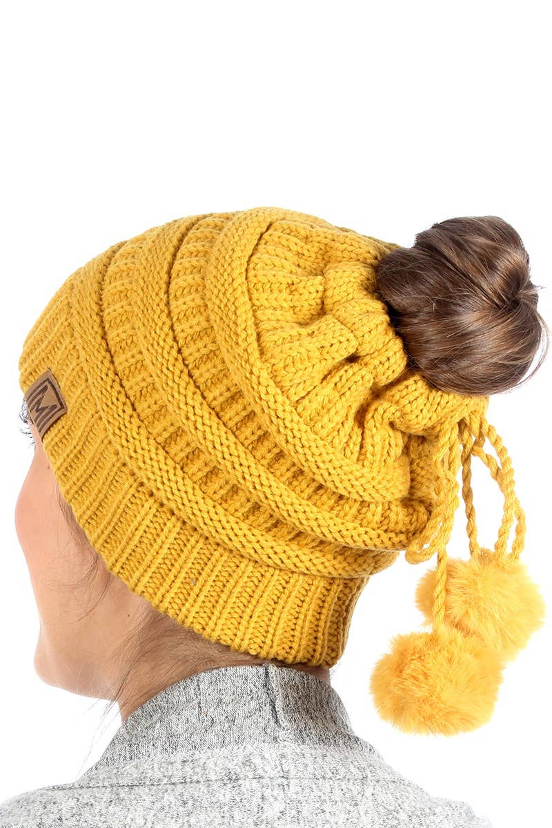 Fashion City - Wholesale Beanie - Women's - Women's Ponytail Adjustable Pom String Knit Hat6