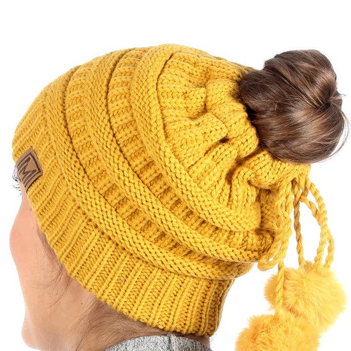 Fashion City - Wholesale Beanie – Women's - Women's Ponytail Adjustable Pom String Knit Hat6
