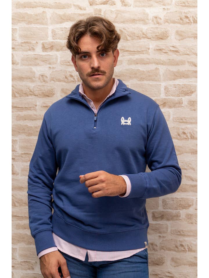 Custi Mikelo: Made in Spain – Engroshandel Sweatshirt - Unisex – Blå sweatshirt med halv lynlås1