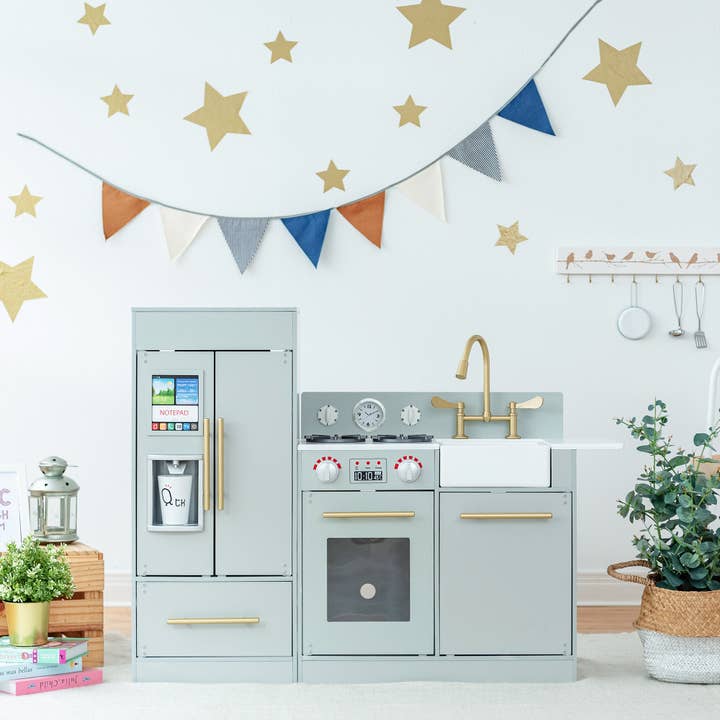 Little Chef Chelsea Modern Play Kitchen - Silver Grey / Gold for wholesale on Faire2