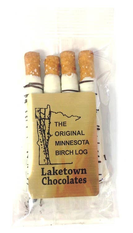 Laketown Chocolates - Wholesale Chocolate Covered Sweets - 4 pc Birch Logs - Small White Chocolate Pretzel Logs0