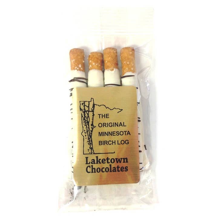 Laketown Chocolates - Wholesale Chocolate Covered Sweets - 4 pc Birch Logs - Small White Chocolate Pretzel Logs