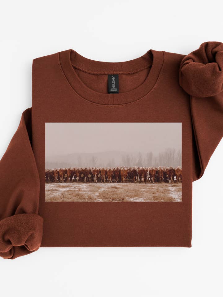 Snowin on the Herd Sweatshirt for wholesale by Hank & Scoot