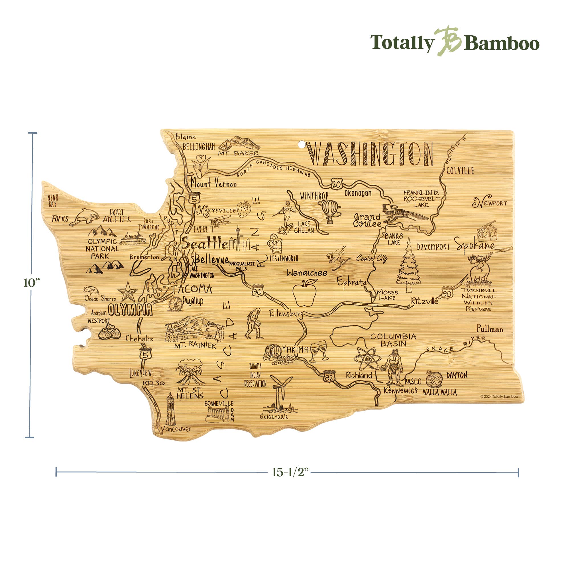 Totally Bamboo - Wholesale Cheese Board - Destination Washington Cutting Board with Engraved Artwork5
