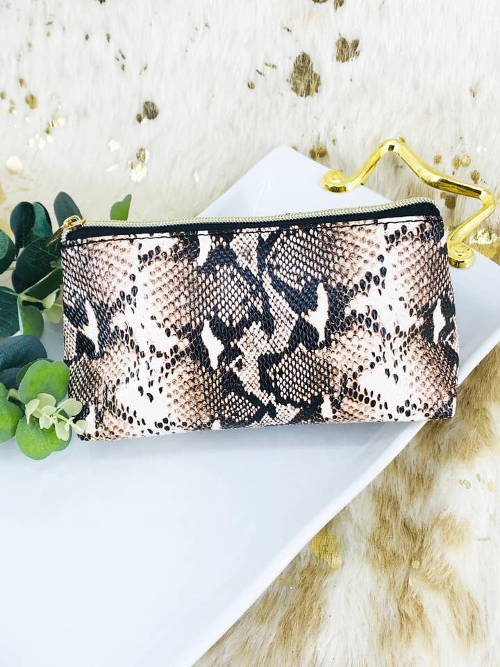 Medium Size Snake Print Cosmetic Bag - HB120 for wholesale by Magnolia & Peach Jewelry Boutique, LLC