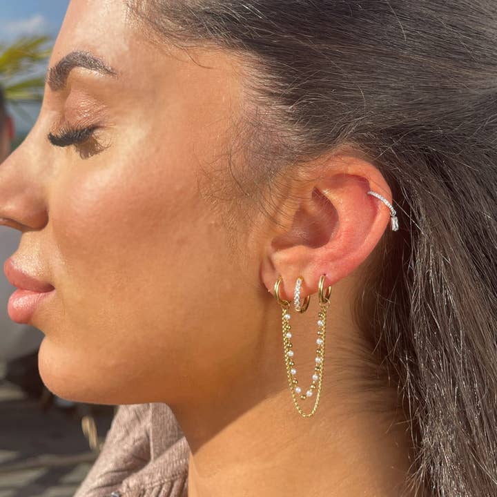 Schmuckgroßhandel - Wholesale Dangle Earrings - Pearl Chain Earrings | 18K gold-plated4