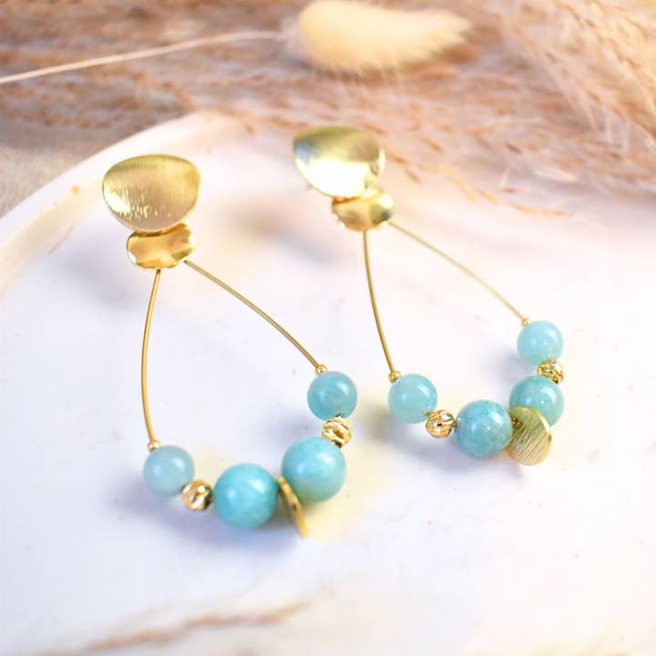 Amazonite Stone Earrings - Stainless Steel for wholesale by Minéralissime