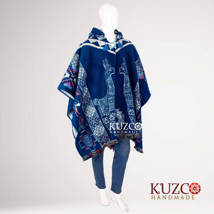 Alpaca Wool Poncho for Men with Native American Patterns for wholesale by KuzcoHandmade