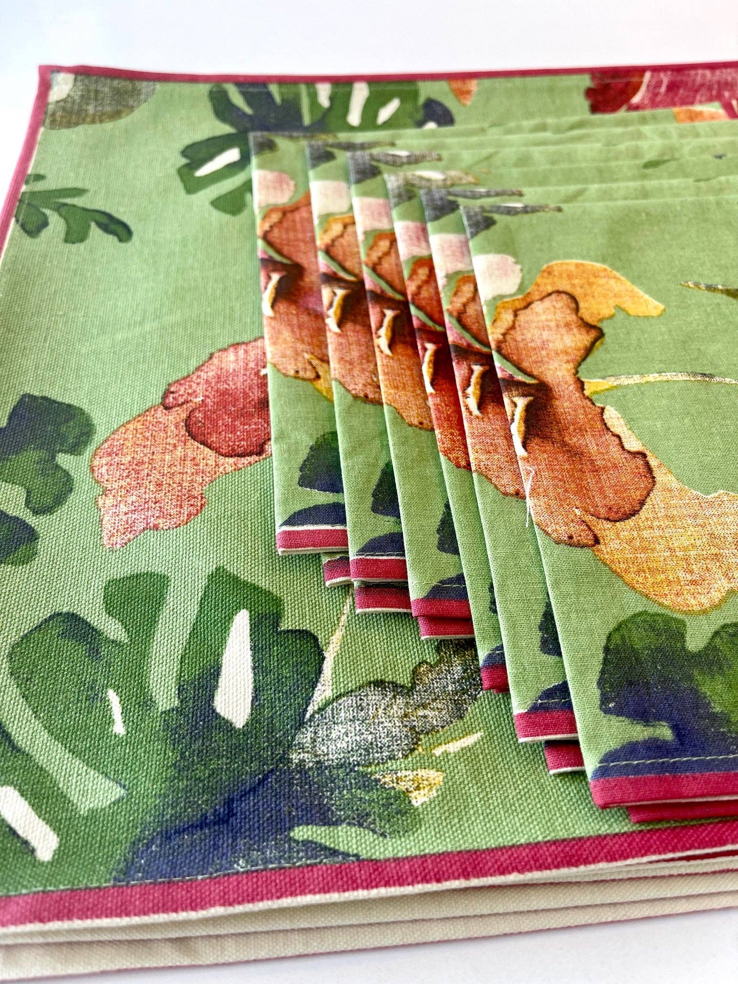 Wildflower Blue – wholesale Middags- och tygservett – Handtryckta bordsmattor och servetter - Set om 6 st- Victoria Green1