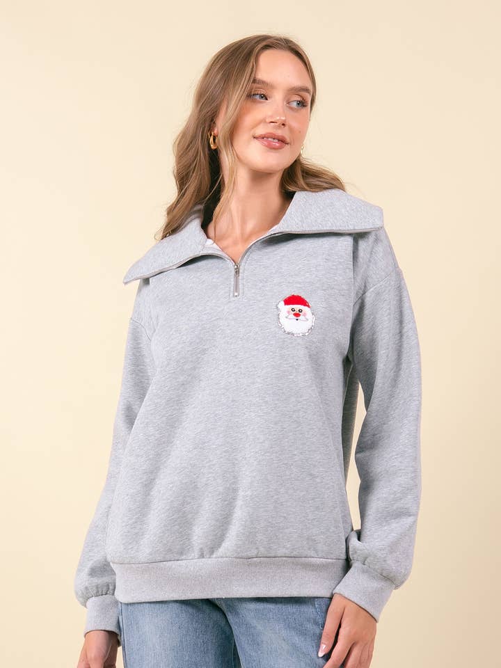 Camisola de lã com meio zíper de Santa Patched - 44764T-1 por atacado de Doe and Rae