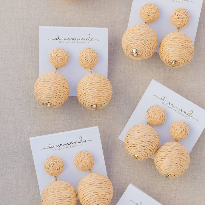 St Armands Designs of Sarasota - Wholesale Dangle Earrings - Natural Lido Pom Pom Statement Earrings3