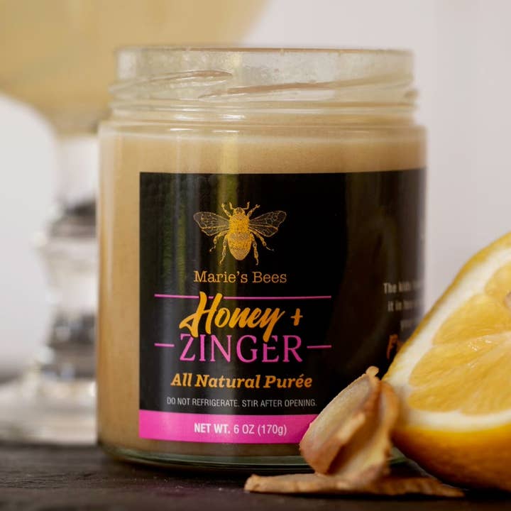 Lemon Ginger Creamed Honey "The Zinger" for wholesale by Marie's Bees
