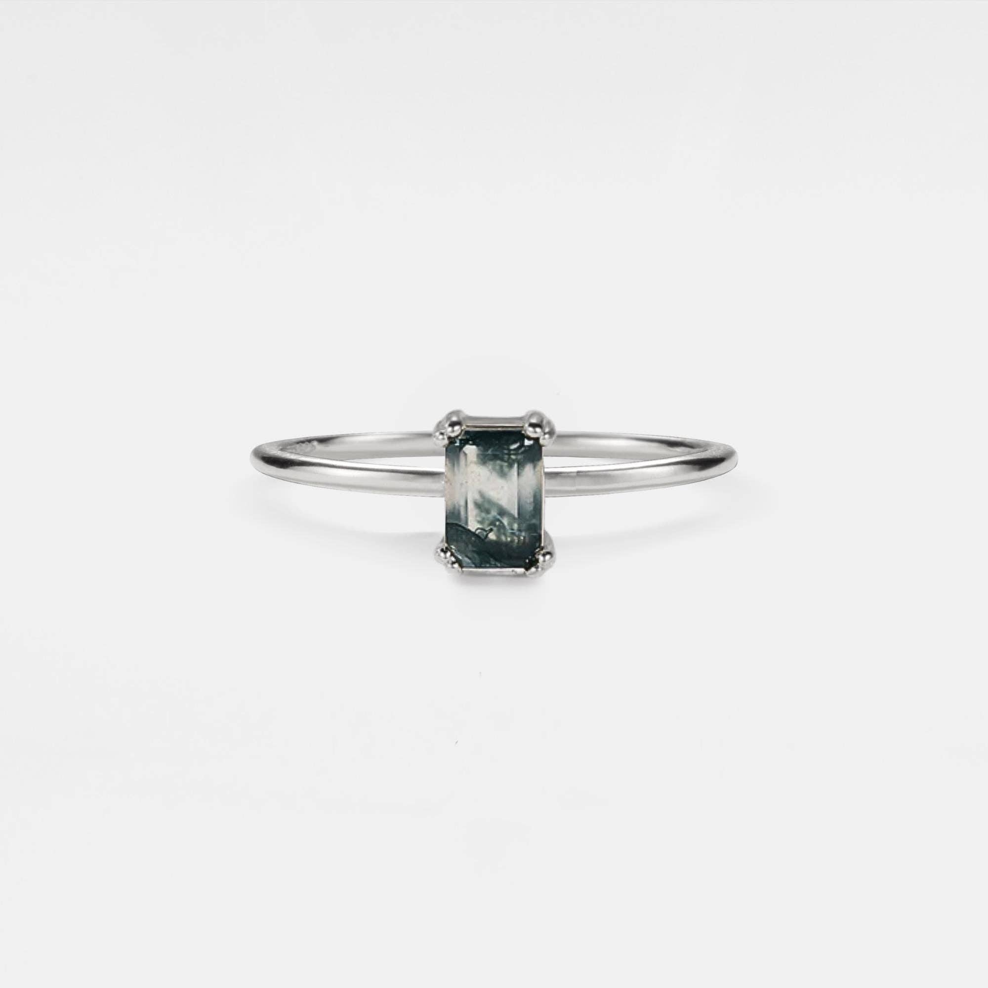 Perimade & Co. LLC - Wholesale Single Stone/Solitaire Ring - Moss Agate Thin Band Stacking Ring in 925 Sterling Silver1