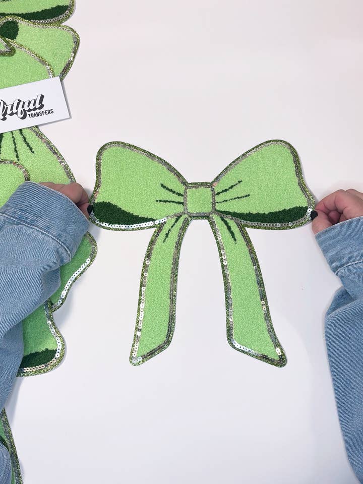 The Green Bow - Chenille Patch for wholesale by Artful Transfers