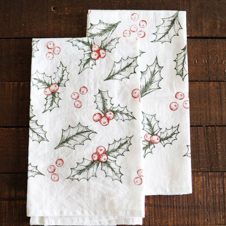 Highland Ridge | Handmade Home Decor - Wholesale Tea Towel - Botanical Holly Tea Towel - Christmas Holiday Decor2