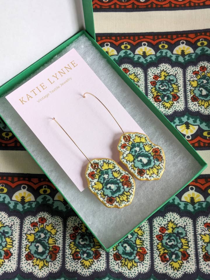 Odette Drop Earring for wholesale by Katie Lynne - Vintage Textile Jewelry