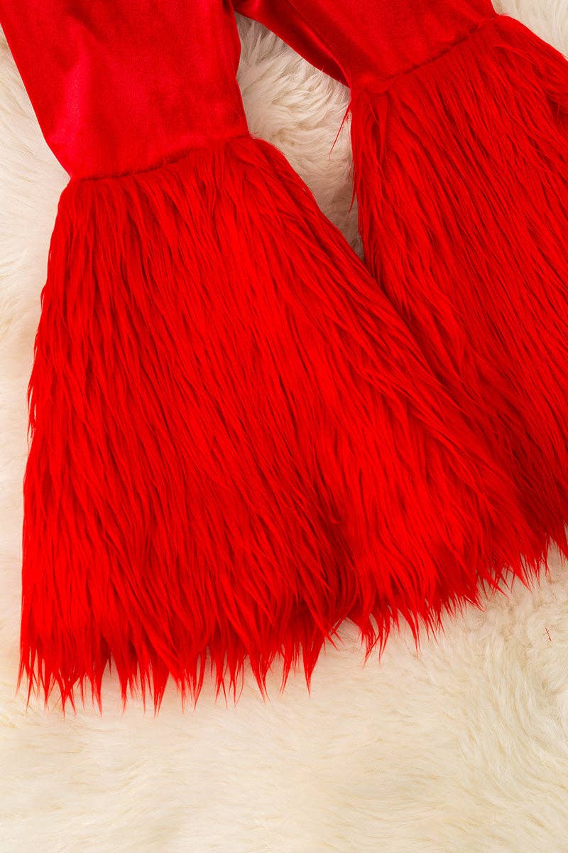 Kids Charm Online - Vente Pantalon – enfant - Pantalon patte d'éléphant en velours rouge et fourrure. PNG50543 AMY1