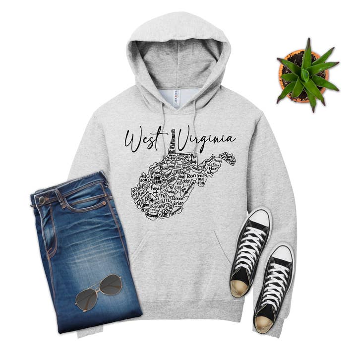 Sweatshirt avec carte de l'État de Virginie-Occidentale pour la vente par 316 Legacy LLC