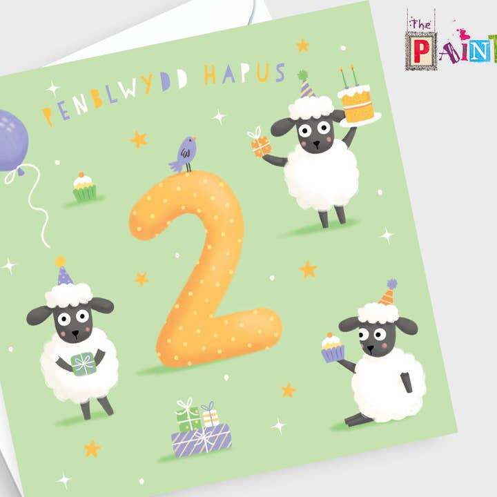 The Paintbox - Wholesale Birthday card - 'Penblwydd Hapus 2' - welsh woolies1