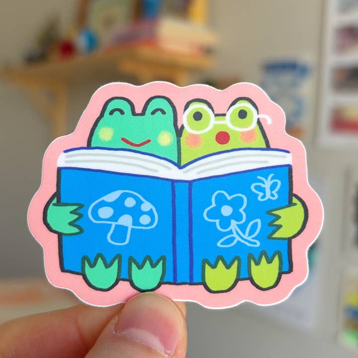 Frog Reading Sticker for wholesale by Megan Wang