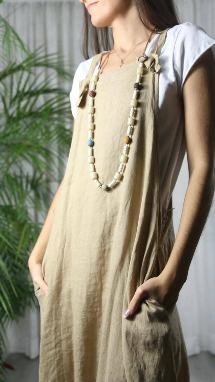 Linen & More - Vente Combinaison – femme - Référence 4317 robe salopette 100 % lin couleur cacao12