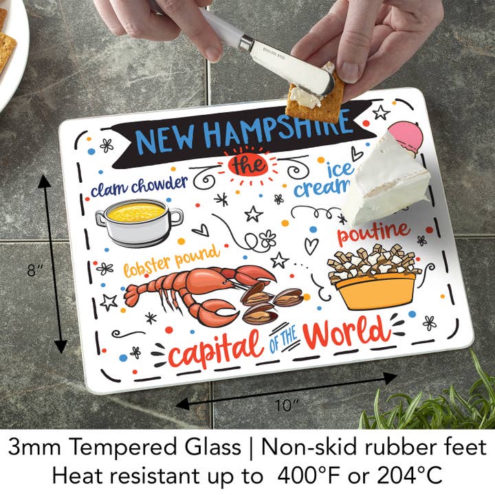 Conimar Promotions - Wholesale Cutting Board - New Hampshire Favorite Foods Glass Cutting Board 10" x 8"