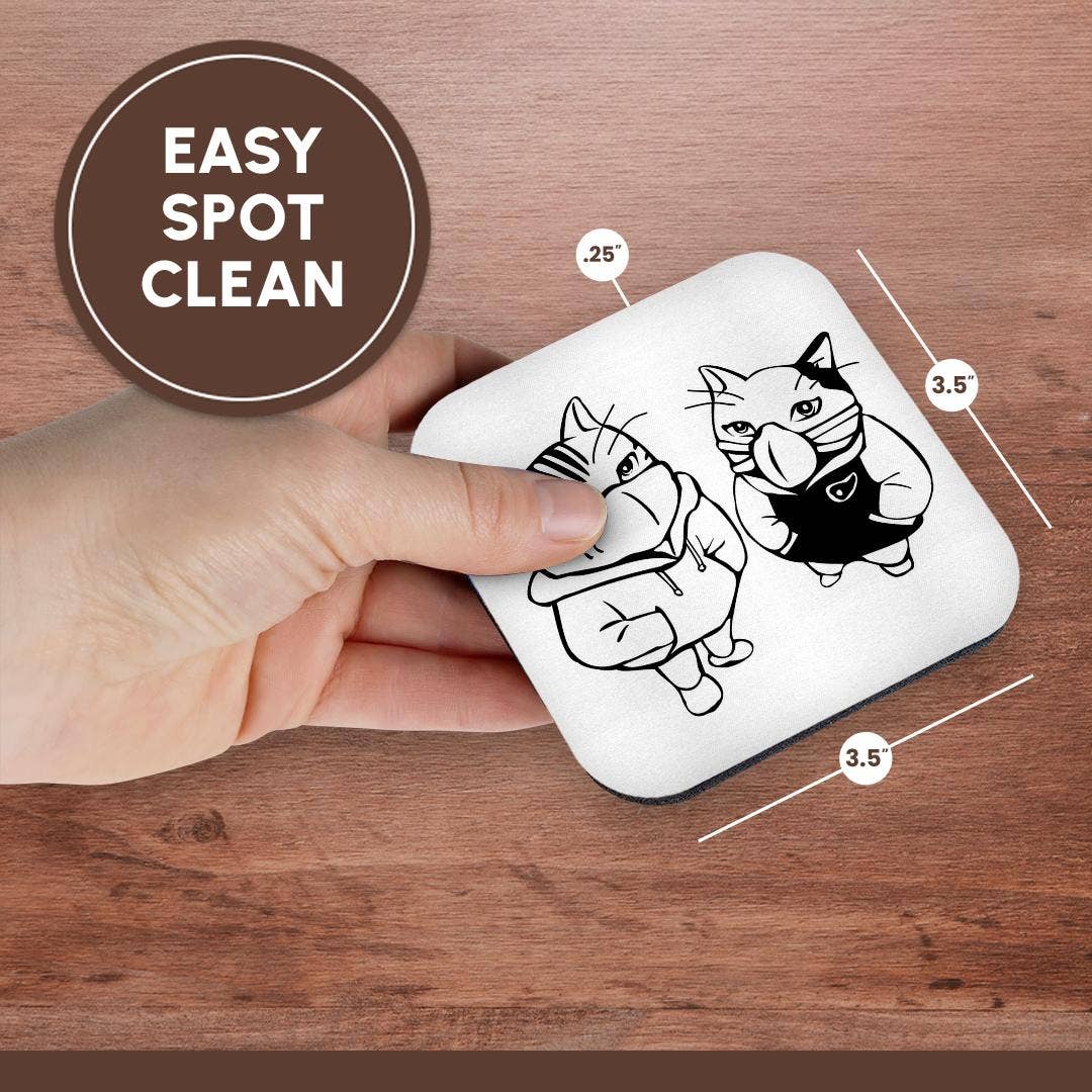 3dRose - Wholesale Coasters - 3dRose, Cool Cats Drawing Wearing Face Masks Image COVID 19, 3DRAMM, Coaster13