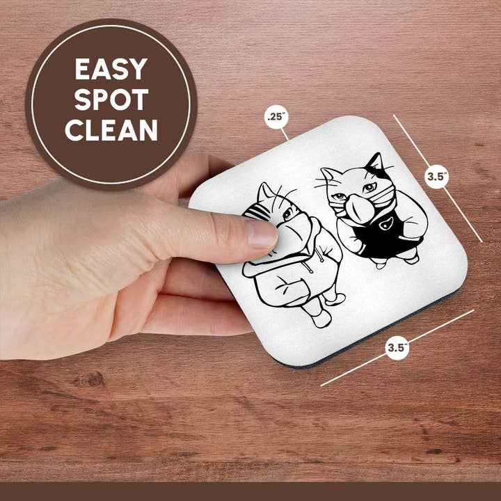 3dRose - Wholesale Coasters - 3dRose, Cool Cats Drawing Wearing Face Masks Image COVID 19, 3DRAMM, Coaster13