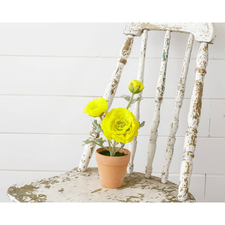 Audrey's Home & Gift - Wholesale Artificial Flowers - Potted Ranunculus, Yellow (PC)