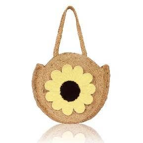 Cotton Jute Daisy Tote Yellow for wholesale by Chloe & Lex
