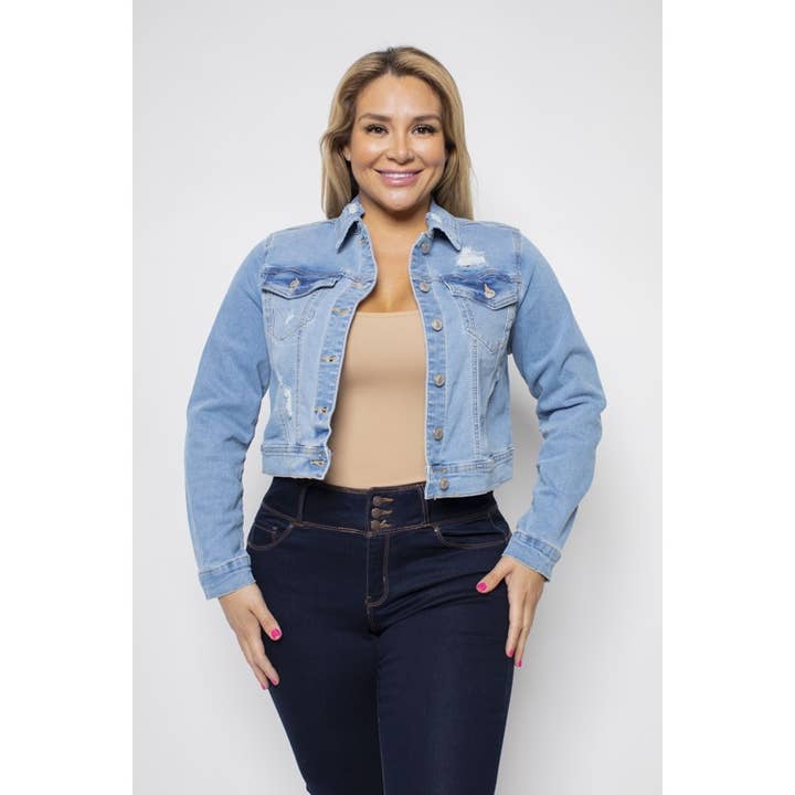 PLUS SIZE CROP DISTRESSED DENIM JACKET for wholesale by Curve Market