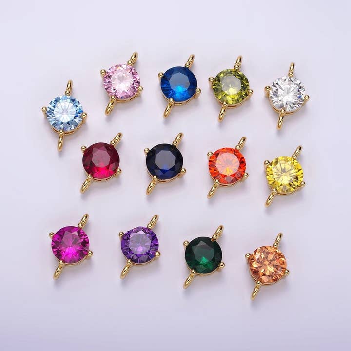 Conector Personalizado de Mes de Nacimiento con CZ Redondo de 10mm Relleno de Oro de 14K | G-157 - G-169 para venta al por mayor de Aim Eternal