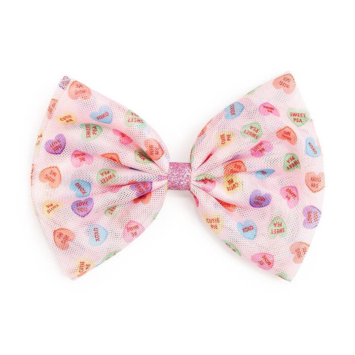 Sweet Wink – wholesale Hair bow – Kids – Candy Hearts Valentine's Day Tulle Bow Clip - Kids Hair Clip0