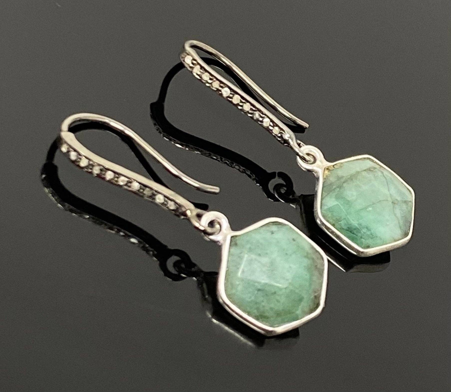 Akstar Gems – Großhandel Ohrhänger – Echte Smaragd Ohrringe, Pave Diamant-Ohrringe, Sterling Silber Edelstein Ohrringe, Geschenke für Sie1