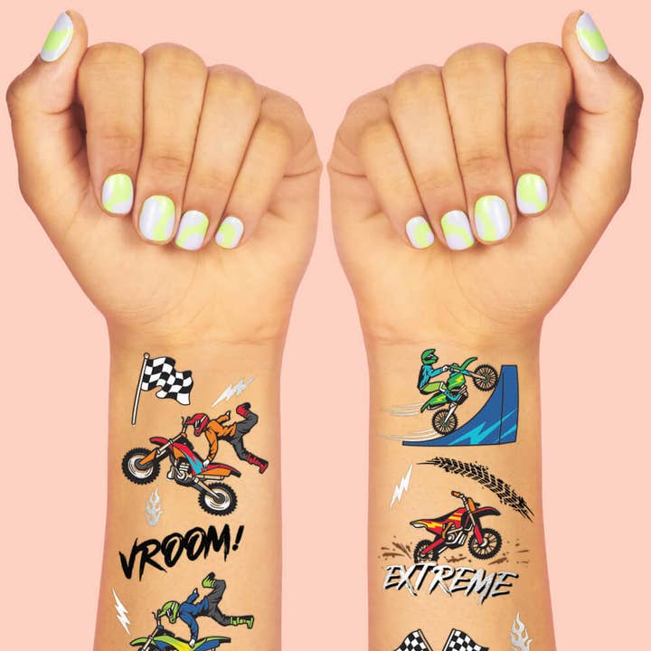 Petit Fetti - Wholesale Temporary Tattoo - Kids - Motocross Tats - 48 foil temporary tattoos