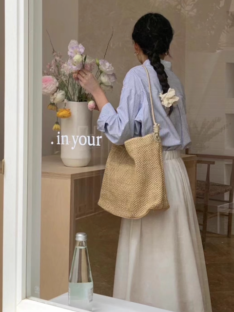 Pretty Persuasions - Wholesale Tote Bag - Women's - P25048 Faux Leather Strap Straw Tote Shoulder Bag0