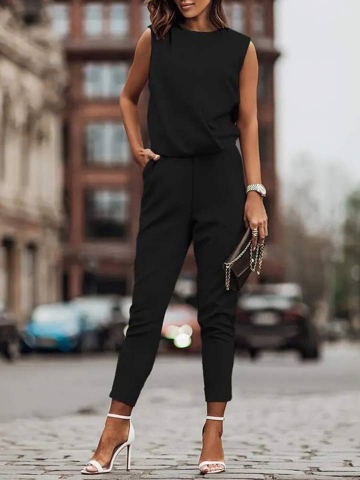 Casual Solid Patchwork Basic Oblique Collar Jumpsuits(6 Colors) Casual Solid Patchwork Basic Oblique Collar Jumpsuits(6 Colors)