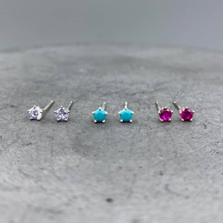 Silver Round Birthstone Studs for wholesale by Something Silver