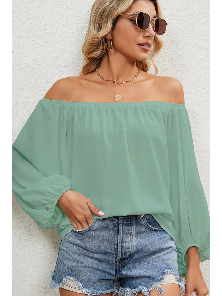 Lily Clothing - Wholesale Blouse - Women's - CWTBLL0136_BALLON SLEEVE OFF SHOULDER CHIFFON BLOUSE