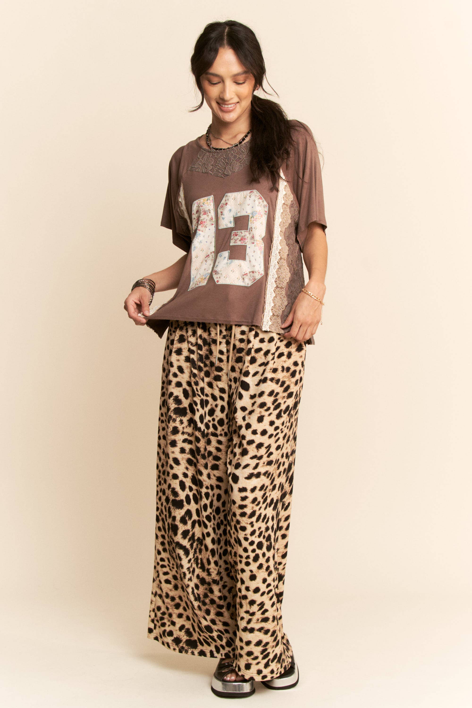 Davi & Dani - Wholesale Pants - Women's - WAIST STRING LEOPARD PRINTED STRAIGHT LONG  PANTS17